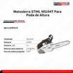 Motosierra STIHL MS194T Para Poda De Altura Con Espada 35cm -Equipmaster
