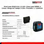 Nivel Laser BOSCH GLL 12-22G • Línea Laser VERDE, 2 Líneas • Rango de Trabajo: 0-12m  • Precisión: +/- 0,6mm/m - Imagen 6