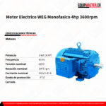 Motor Electrico_PG004361CHD_ WEG Monofasico 4hp 3600rpm_Equipmaster