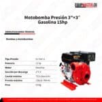 Motobomba Presión 3"x3" MASTER EM420-300H Gasolina Presión Max 128psi / 90mts - Imagen 2