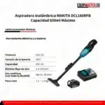 Aspiradora Inalámbrica MAKITA DCL180RFB 18v Capacidad 650ml Máximo, Volumen De Aire 1,4 m³/min - Imagen 5