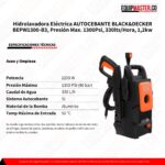 Especificaciones técnicas de la hidrolavadora BEPW1300-B3 1300 PSI - Equipmaster