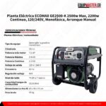 Planta Eléctrica Ecomax GE2500-K 2500W Gasolina -Equipmaster