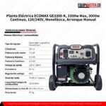 Planta Eléctrica Ecomax GE3300-K 3200W Gasolina -Equipmaster