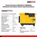 Planta Electrica _RDE8500TI_ADVANCE CABINADA 7000watt max Motor Diesel 14hp Monofásica _equipmaster