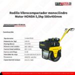 Rodillo Vibrocompactador monocilindro Motor HONDA 5,5hp 580x400mm_Equipmaster
