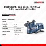 Electrobomba para piscina PEDROLLO- 1,5hp monofásica 220voltios- Equipmaster