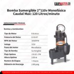 Bomba Sumergible 2 SV2ME040 , 110v Monofásica - Equipmaster