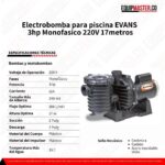 Electrobomba HP2ME300 para piscina EVANS 220V 17metros -Equipmaster