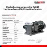 Electrobomba para piscina EVANS HP2ME100 Monofasico 110-220V- Equipmaster