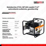 Motobomba STIHL WP 600 autocebante auliminio, gasolina 6hp - Equipmaster