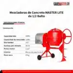 Mezcladora de Concreto Master Lite 1/2 Bulto con Motor Eléctrico TECHTOP 1hp Monofásico - Imagen 6