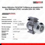 Motor Electrico IE3 T3A90S25 TECHTOP Trifasico 2hp -Equipmaster