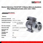 Motor Electrico T3A100L245 TECHTOP Trifasico 4hp -Equipmaster