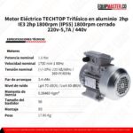 Motor Electrico TECHTOP IE3 Trifasico 2hp -Equipmaster