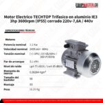Motor Eléctrico TECHTOP Trifásico IE3 en aluminio -Equipmaster