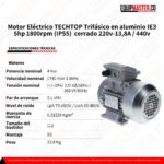 Motor Electrico IE3 T3A112M45 TECHTOP 5HP - Equipmaster