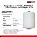 Tanque Esférico PEDROLLO AWB-18LX  En Polipropileno De Diafragma 18 Lts - Imagen 3