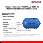Tanque Horizontal PEDROLLO OC50 De Membrana Intercambiable 50 Litros - Imagen 2
