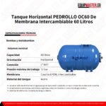 Tanque Horizontal PEDROLLO OC60 De Membrana Intercambiable 60 Litros - Imagen 2