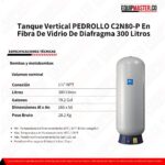 Tanque Vertical PEDROLLO C2N80-P En Fibra De Vidrio De Diafragma 300 Litros - Imagen 3