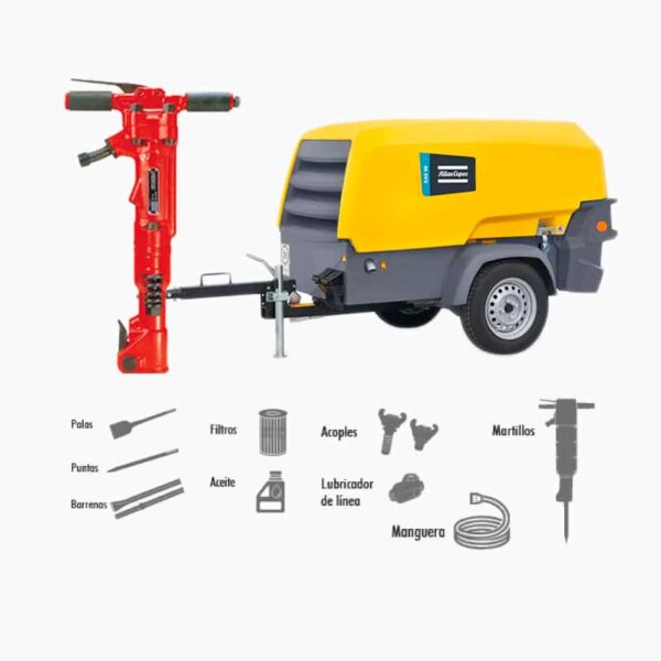 Compresor Portatil XAS98KD KIT tipo tornillo + Martillo -Equipmaster