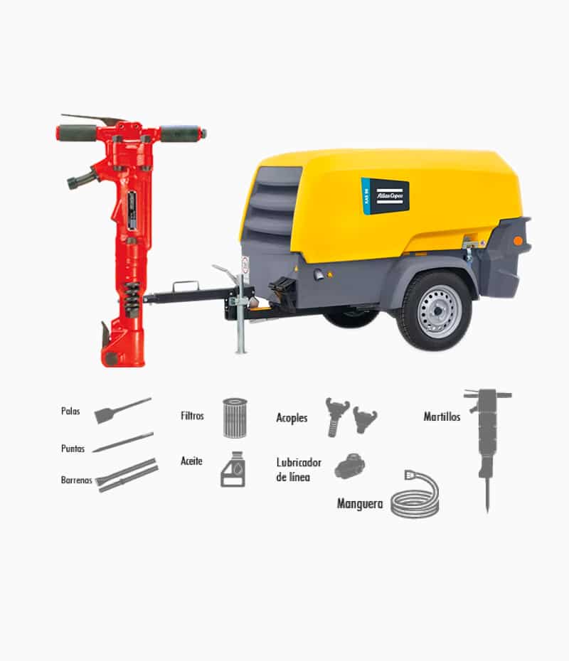 Compresor Portatil XAS98KD KIT tipo tornillo + Martillo -Equipmaster Compresor Portatil XAS98KD KIT tipo tornillo + Martillo -Equipmaster