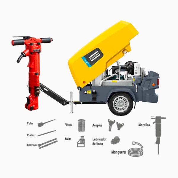 Compresor portaril ATLAS COPCO Tipo tornillo XAS88KD + 1 Martillo -Equipmaster