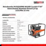Motobomba HUSQVARNA W100D Caudal 4X4 -Equipmaster