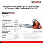 Motosierra 61-70 HUSQVARNA 3,9 hp -Equipmaster