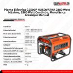 Planta Electrica G2500P HUSQVARNA 2800 watt Maximo, 2500 watt Continuo a Gasolina, Monofásica Arranque Manual - Imagen 3