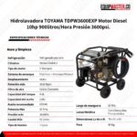 Hidrolavadora Diesel 10hp TOYAMA TDPW3600EXP -Equipmaster