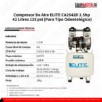 Compresor De Aire ELITE CA2542D Tipo odontologico -Equipmaster