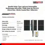 BOMBA Solar Tipo LAPICERO Sumergible Multietapas KOLOSAL 750W (1hp) KOLOS3-95-75-11 Altura Max. 98mts Caudal Max. 58lts/min, INCLUYE CONTROLADOR + TRES PANELES 610W - Imagen 6