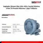 Soplador Blower 8hp 220v-440v Caudal Máximo 370m³/h Presión Máxima 7,5psi Trifásico - Imagen 4