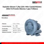 Soplador Blower 7,5hp 220v-440v Caudal Máximo 380m³h -Equipmaster