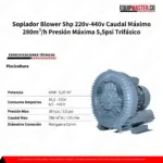 Soplador Blower 5hp 220v-440v Caudal Máximo 280m³/h Presión Máxima 5,5psi Trifásico - Imagen 4