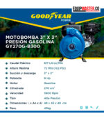 Motobomba Gasolina GY270G-B300 GOODYEAR 9hp Presión -Equipmaster