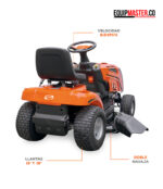 Tractor cortacesped Evans TP1642 vista trasera llantas y doble navaja - Equipmaster