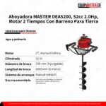 Ficha Tecnica y Especificaciones Ahoyadora MASTER DEA5200 52cc Equipmaster
