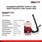 Ficha tecnica de fumigadora BEAVER F-420 - Equipmaster