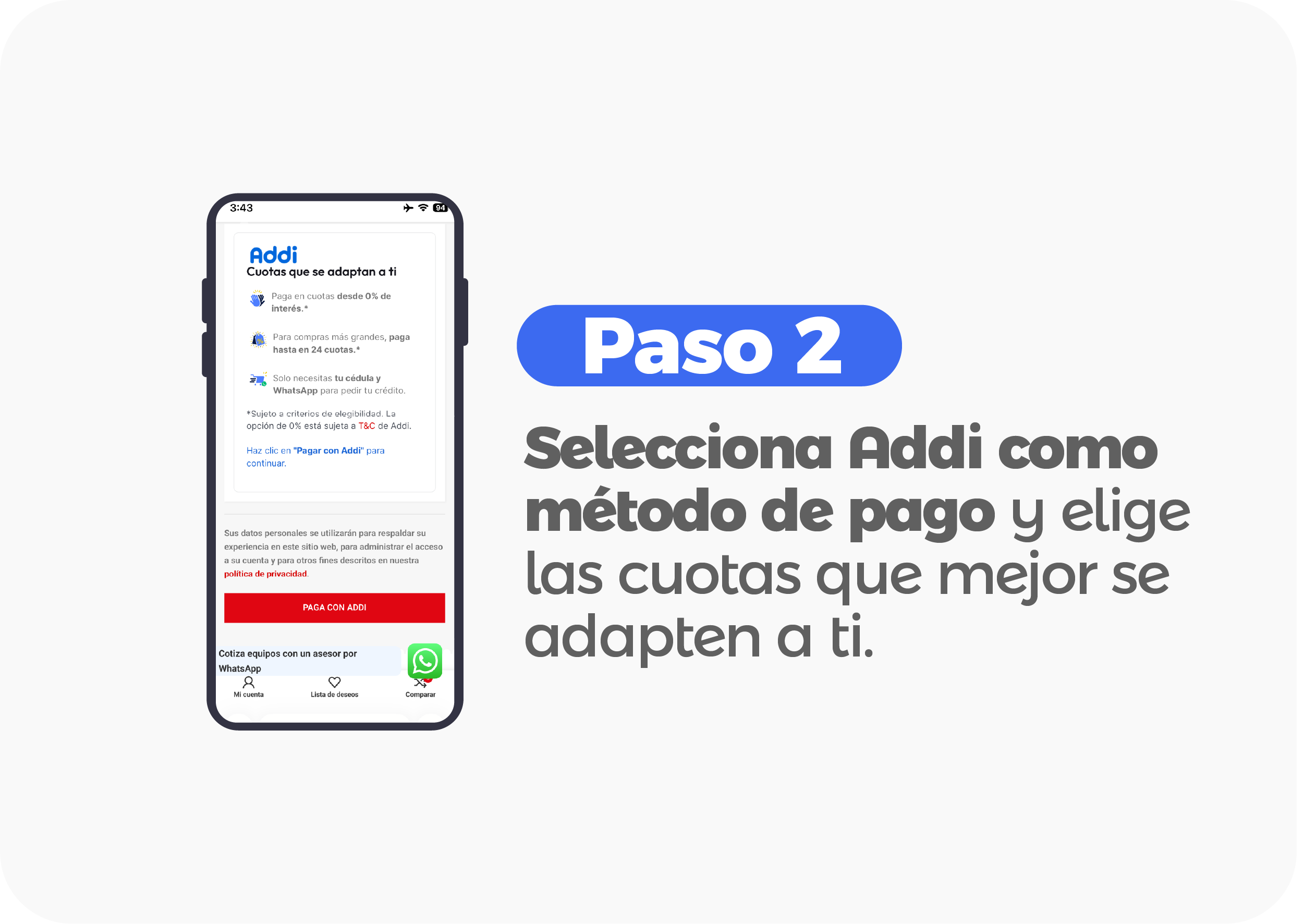 Paso 2 Seleccionar Addi metodo de pago cuotas Equipmaster