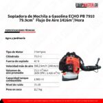 Ficha Tecnica Sopladora Echo Pb 7910 de esplada Gasolina 79cc -Equipmaster