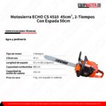 Ficha tecnica Motosierra con espada de 50cm ECHO CS 4510 -Equipmaster