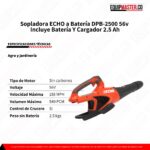 Ficha tecnica Sopladora ECHO DPB-2500 56V a batería -Equipmaster