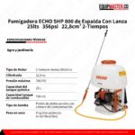 Ficha tecnica pulverizador alta presion echo shp 800 -Equipmaster