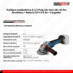 Ficha tecnica pulidora Bosch GWS 18V 10 equipmaster